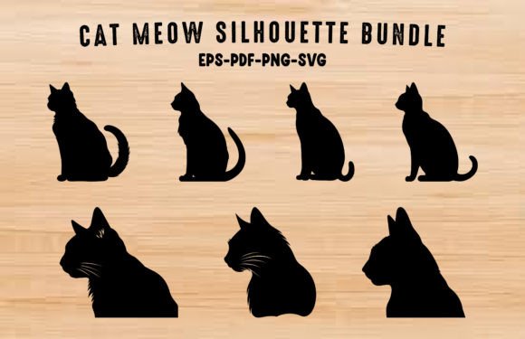 Cat Meow Silhouette Clipart SVG Set