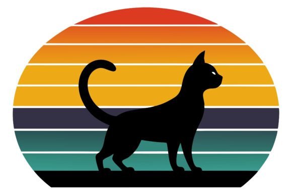 Cat Silhouette Moon Retro Art Vector Review