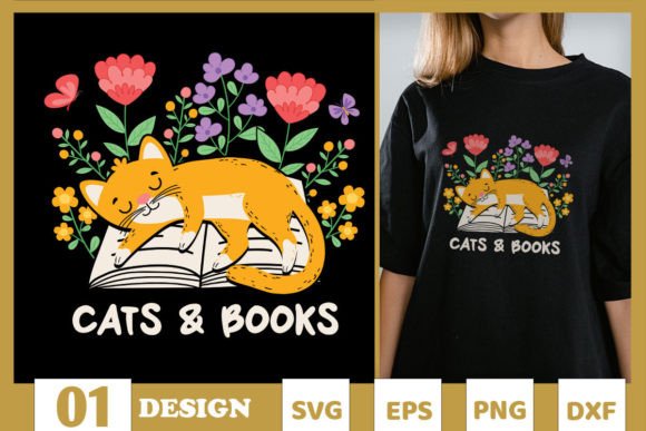 Floral Cat and Books Book Lover SVG Review