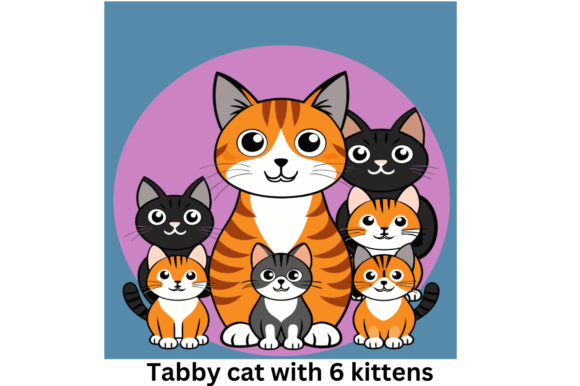 Tabby Cat with 6 Kittens Vector Svg Review